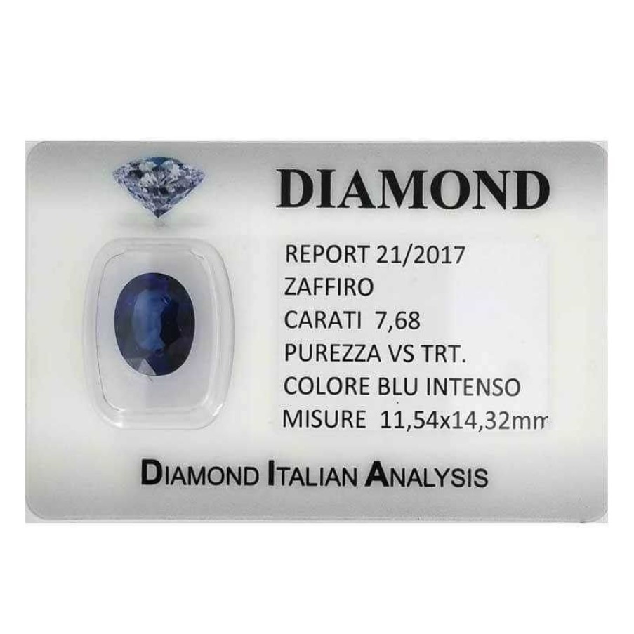 Gem Diamond Centre | Certified Blue Sapphire 7.68 Carat Purity Vs Trt In Blister