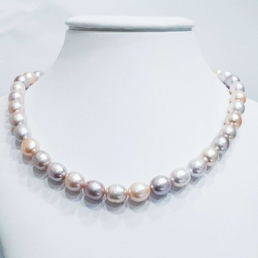 Beads And Thread Beads Diamond Centre | Biwa Multicolor Oval Pearl Necklace Thread Measures From 11 To 12Mm Long...