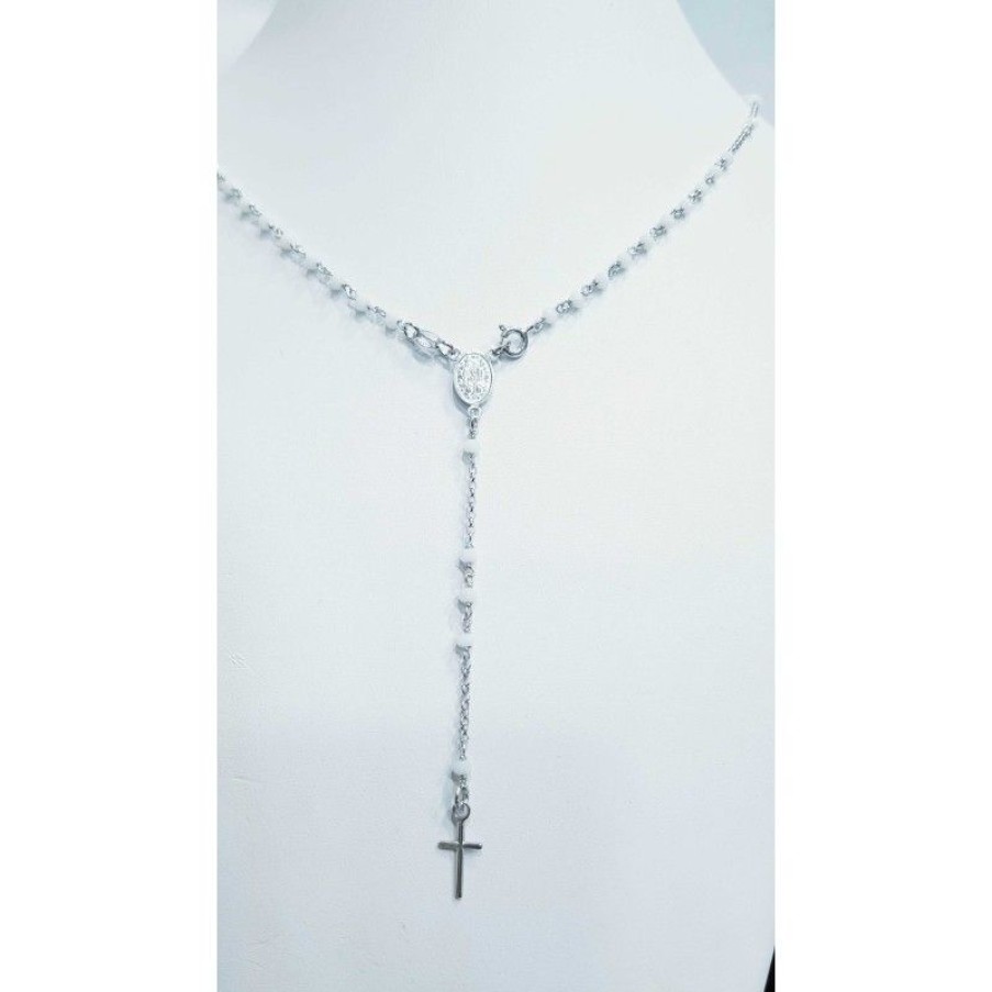 Cross Diamond Centre | Pendant Rosary In 925 Silver With Beads (Two Colors Available)... Brown