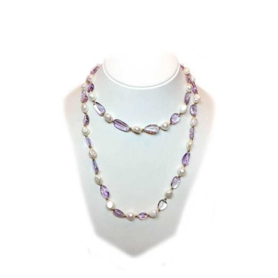 Gems Jewelry Diamond Centre | Scaramazze And Amethyst Pearl Necklace With Gold Rhodium - Plated Inserts-100Cm