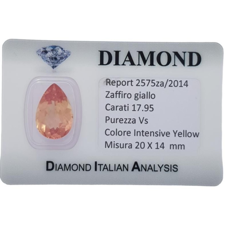 Gem Diamond Centre | Yellow Sapphire 17.95 Ct Drop Cut In Blister Certified