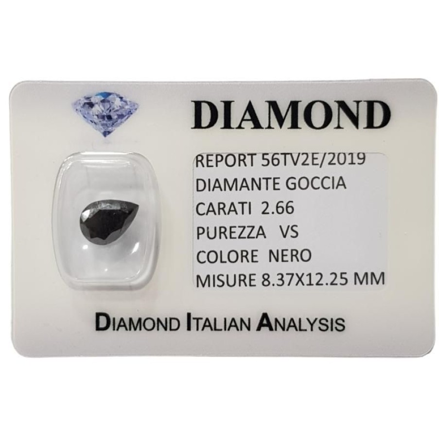 Certified Diamonds Diamond Centre | Black Diamond Drop 2.66 Carat Purity Vs In Blister Certificate