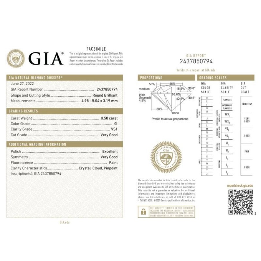 Certified Diamonds GIA | Gia Certified Diamond 0.50 G Vs1- Rep.2437850794 Laser Inscription