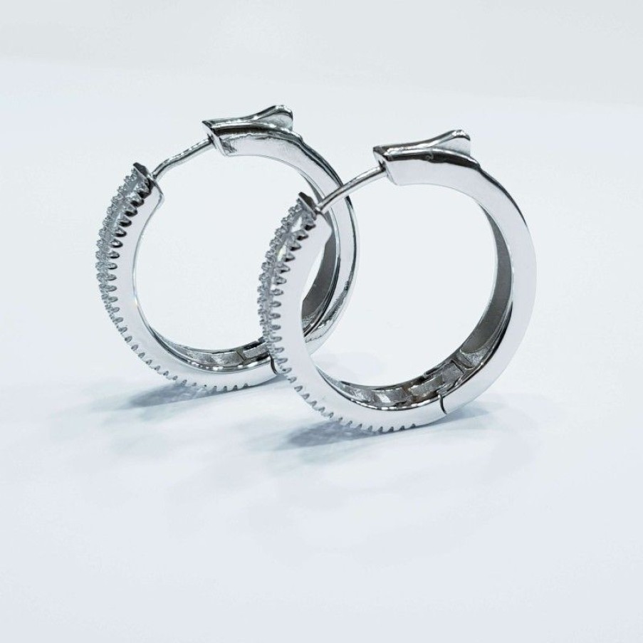 Silver Jewelry Diamond Centre | 925 Sterling Silver Rhodium Plated White Gold Hoop Earrings - (Venus)