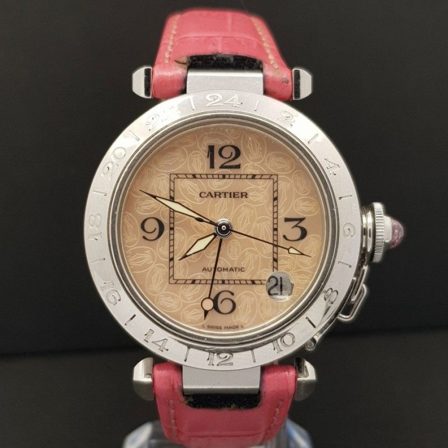 Used Watches CARTIER | Cartier Pasha C Gmt 2377 Mother Of Pearl Dial Very Good Condition Stahl ...