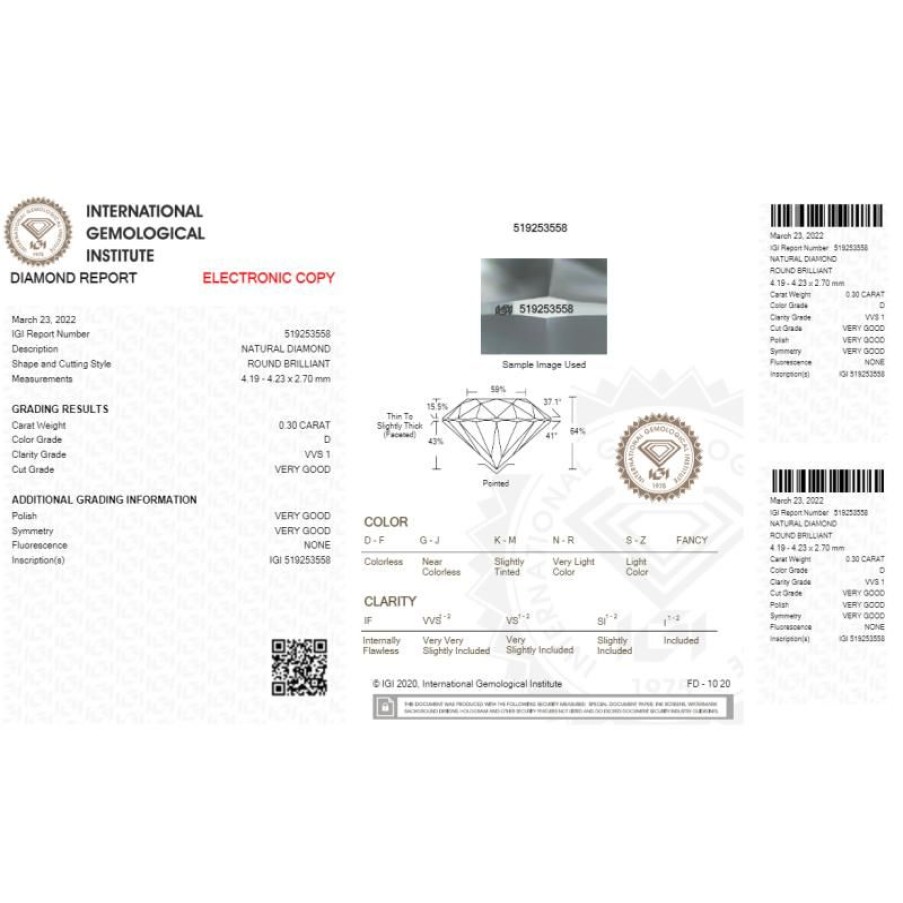 Certified Diamonds IGI | Diamond Igi Certificate 0.30 D Vvs1-Rep.519253558 Laser Inscription