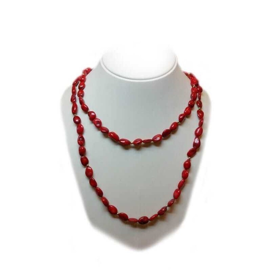 Gems Jewelry Diamond Centre | Coral Necklace With Gold Rhodium - Plated Inserts-120Cm