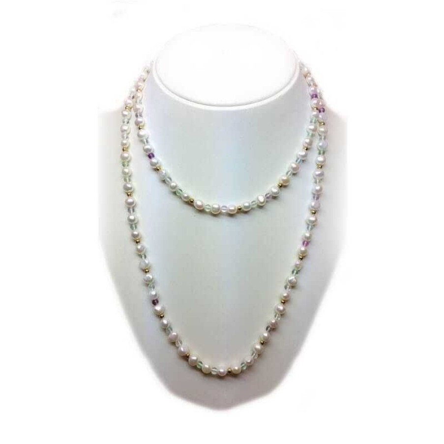 Gems Jewelry Diamond Centre | Scaramazze And Fluorite Pearl Necklace With Gold Rhodium - Plated Inserts-100Cm