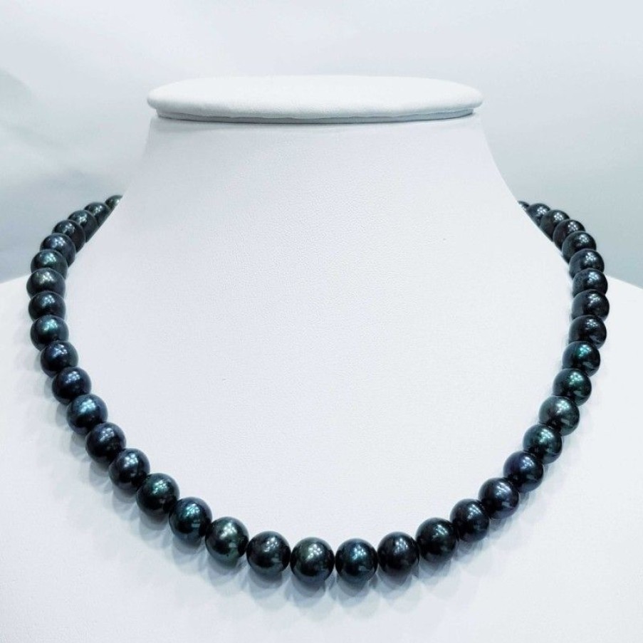 Beads And Thread Beads Diamond Centre | Biwa Black Pearl Necklace Thread Measures From 9.5 To 10 Mm