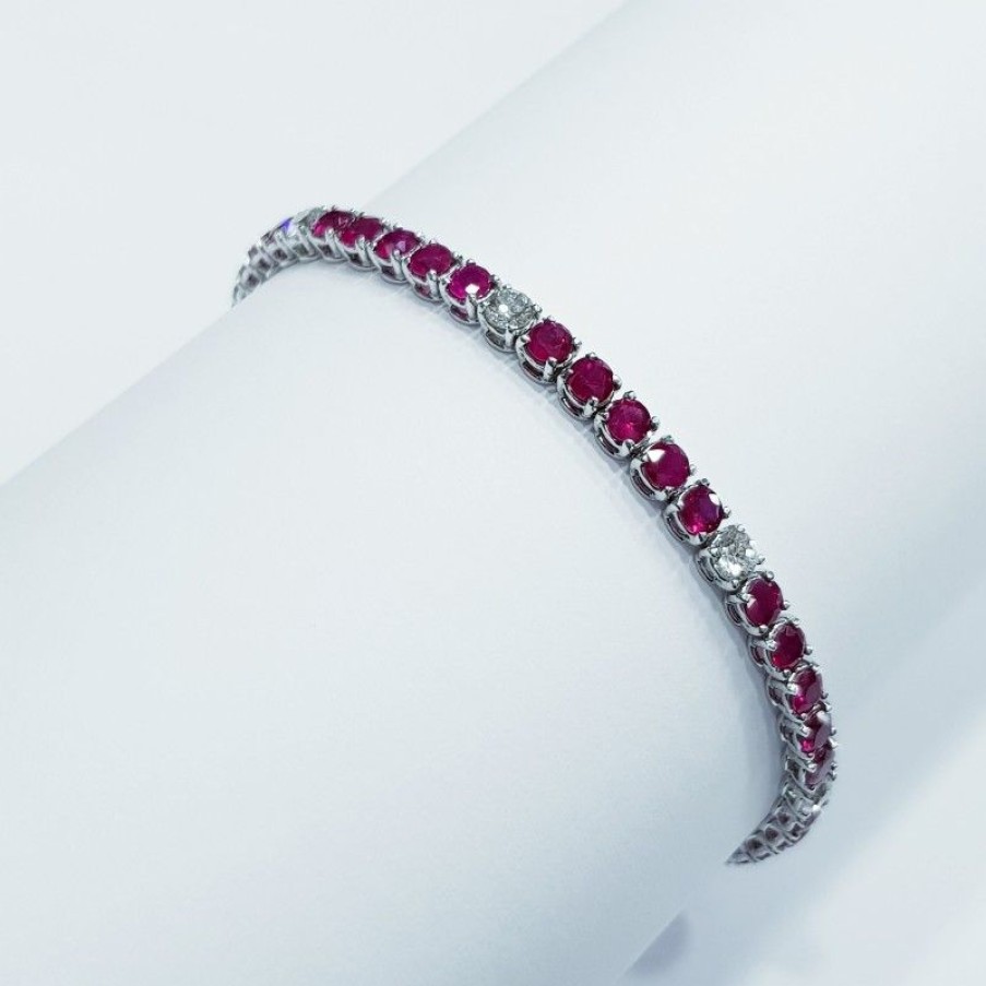 Gold Jewelry Diamond Centre | Tennis Bracelet In White Gold 18 Kt 7.95 Ct Total With Rubies And Dia...