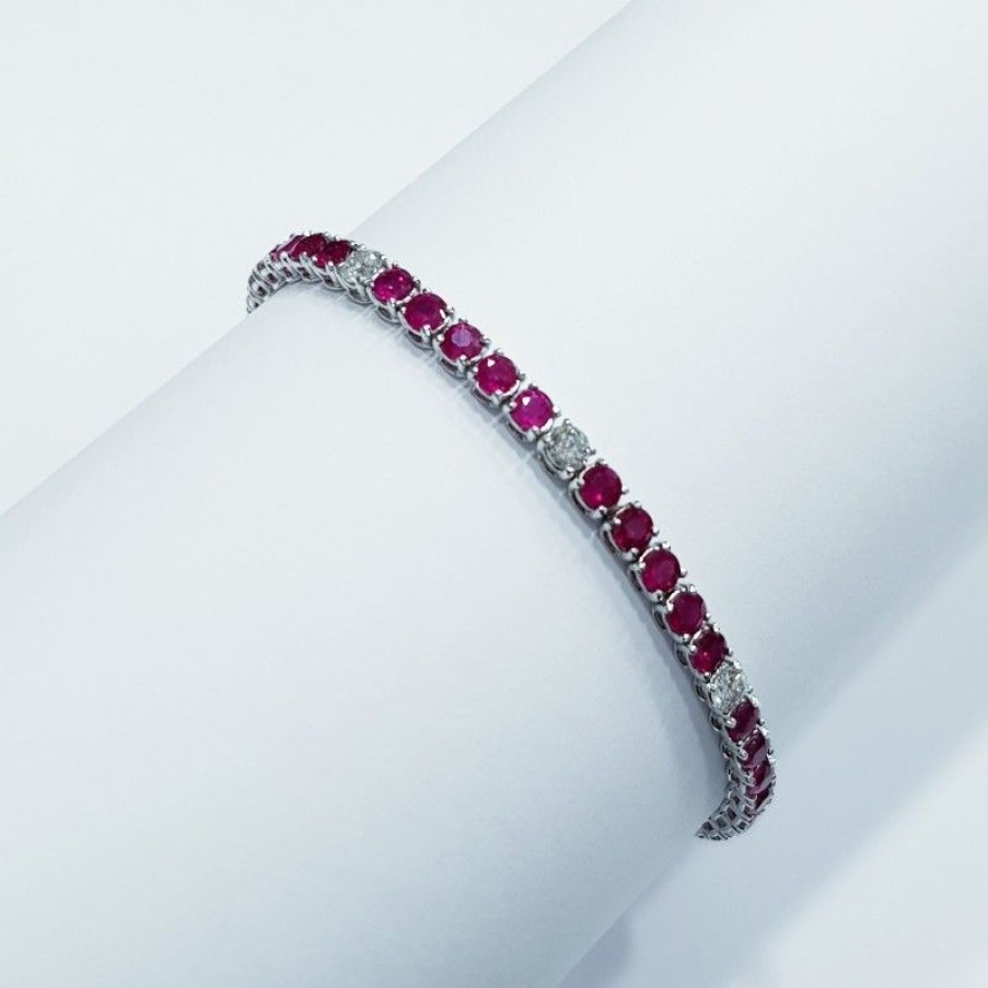 Gold Jewelry Diamond Centre | Tennis Bracelet In White Gold 18 Kt 7.95 Ct Total With Rubies And Dia...