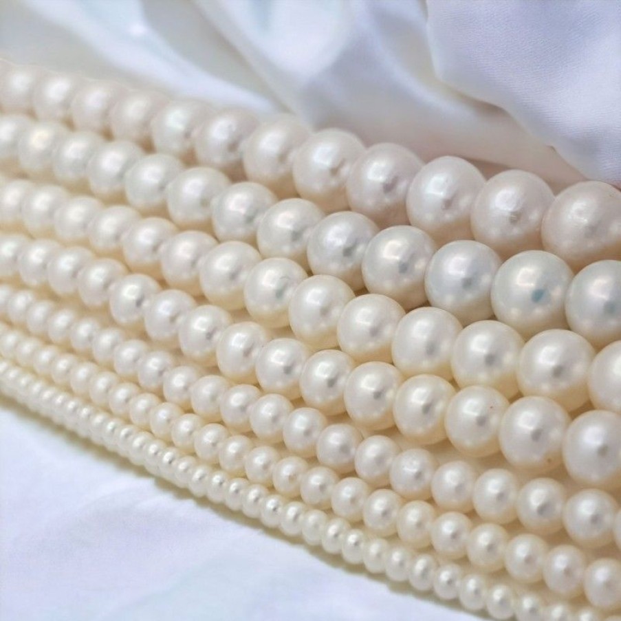 Beads And Thread Beads Diamond Centre | White Ako Perlea Beads Thread From 4 To 11 Mm-Length 40 Cm