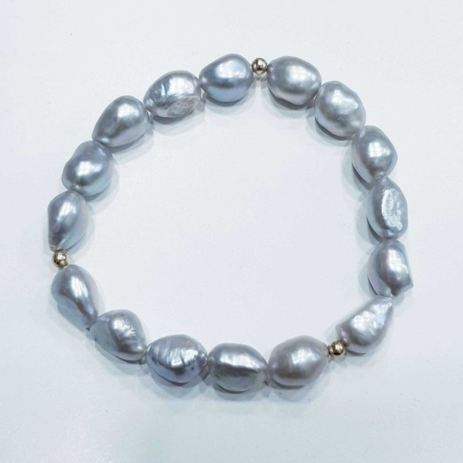 Pearl Jewelry Diamond Centre | Biwa Gray Pearl Bracelet Japan Baroque 18 Kt Gold