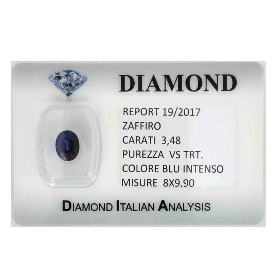 Gem Diamond Centre | Blue Oval Sapphire Certified 3.48 Carat Purity Vs Trt In Blister