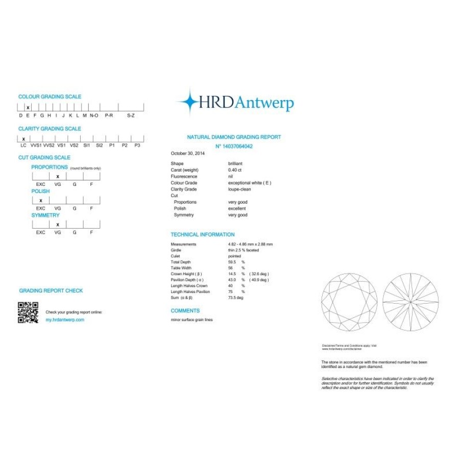 Certified Diamonds HRD Antwerp | Certified Diamond Hrd 0.40 If E - Rep.14037064042