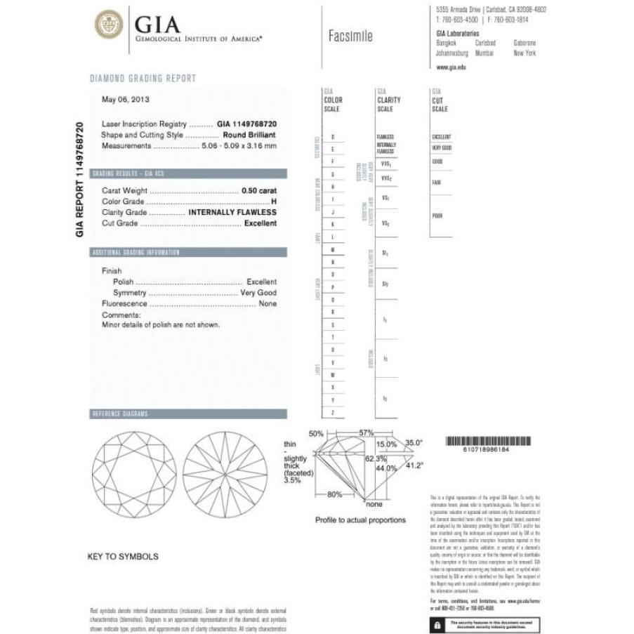 Certified Diamonds GIA | Certified Diamond In Sealed Blister Gia 0.50 H If-Rep. 11497...