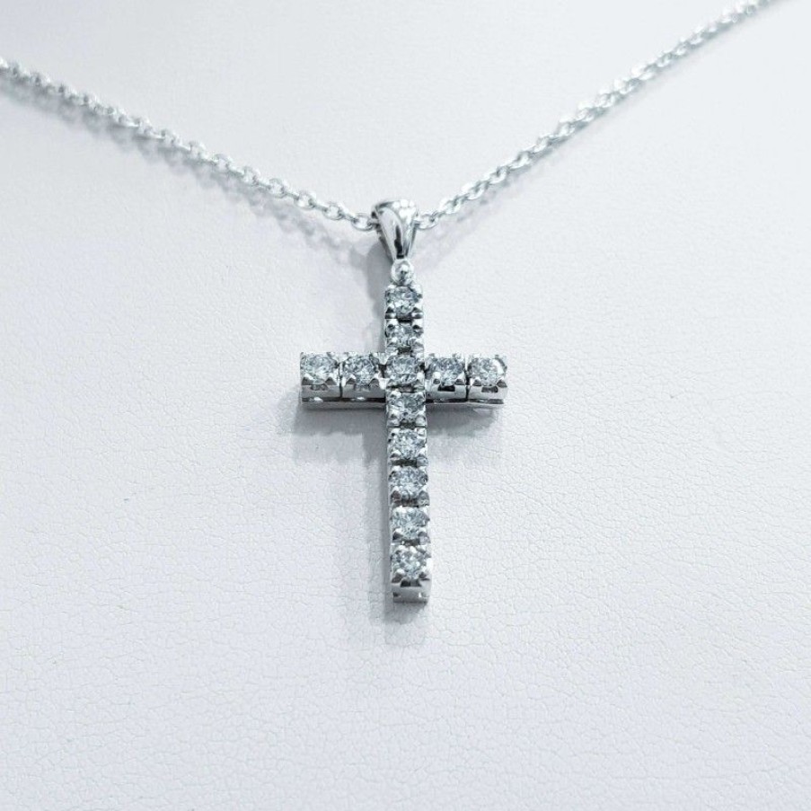 Cross Diamond Centre | Cross Pendant In White Gold With Diamonds 0.60 Carat