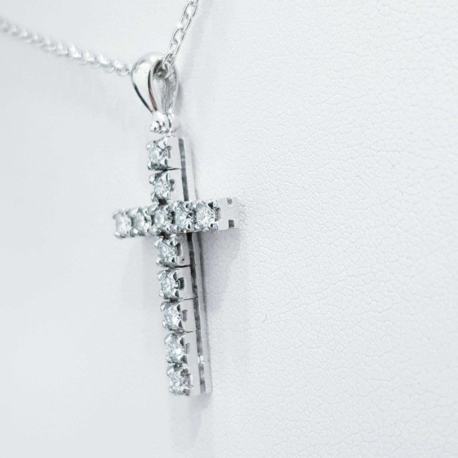 Cross Diamond Centre | Cross Pendant In White Gold With Diamonds 0.60 Carat