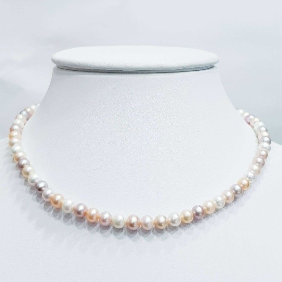 Beads And Thread Beads Diamond Centre | Biwa Multicolor Pearl Necklace Thread Size 6.5 Mm Length 40Cm