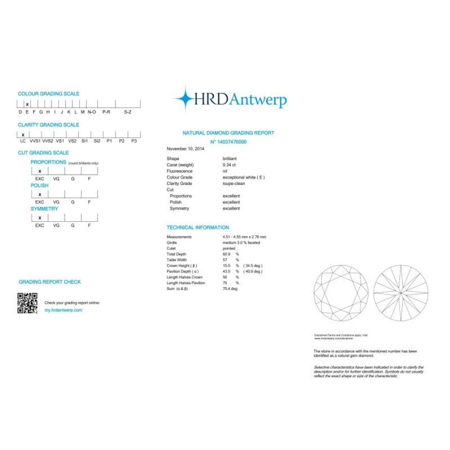 Certified Diamonds HRD Antwerp | Certified Diamond Hrd 0.34 If E - Rep.14037476095