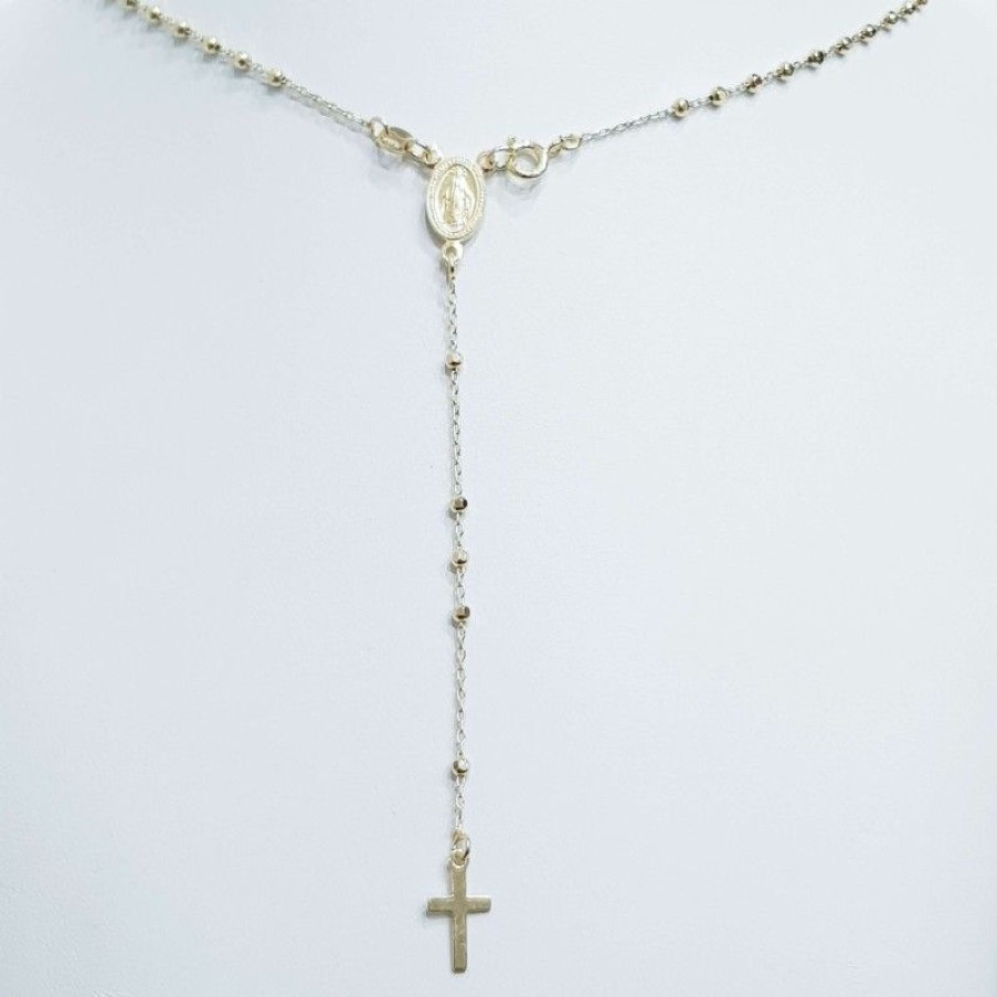 Cross Diamond Centre | Pendant Rosary In 925 Silver Rhodium Yellow