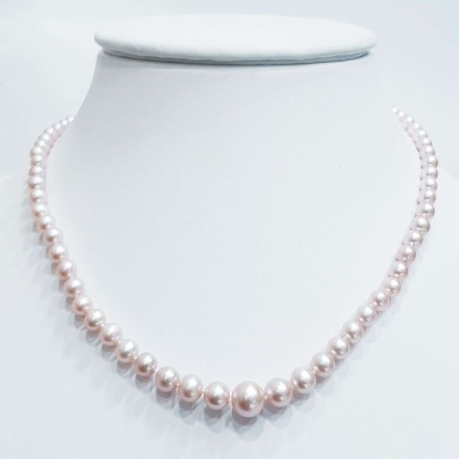 Pearl Jewelry Diamond Centre | Necklace Pearls Biwa Pink Measuring From 5 To 8.5 Mm, Length 42 Cm