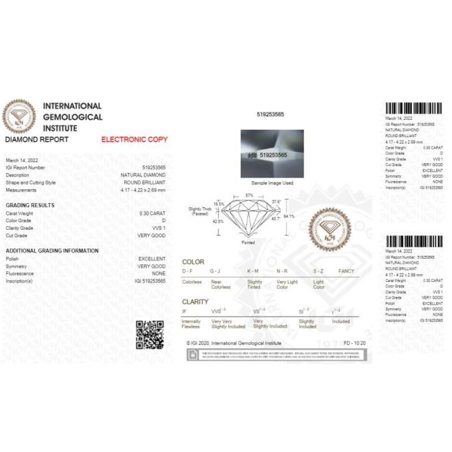 Certified Diamonds IGI | Diamond Igi Certificate 0.30 D Vvs1-Rep.519253565 Laser Inscription