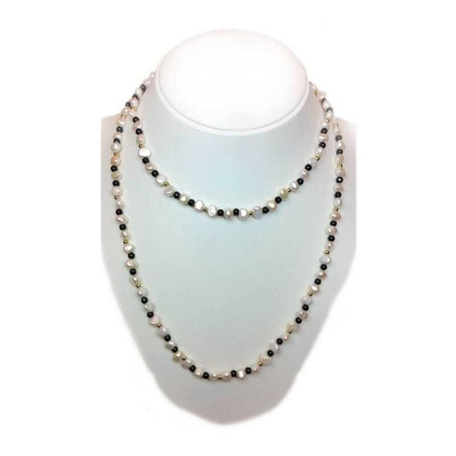 Gems Jewelry Diamond Centre | Scaramazze And Onyx Pearl Necklace With Gold Rhodium Inserts - 100Cm