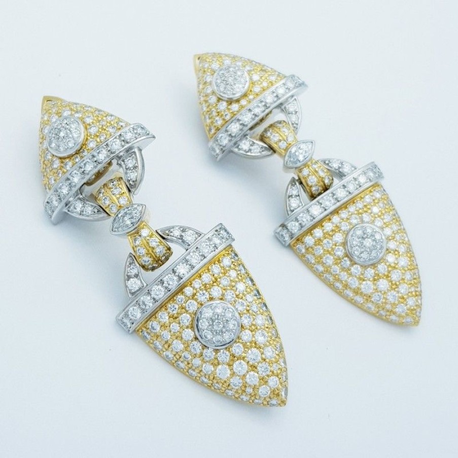 Gold Jewelry Diamond Centre | 18 Kt Gold Earrings With Certified Diamonds 6.95 Ct Total - Mode...