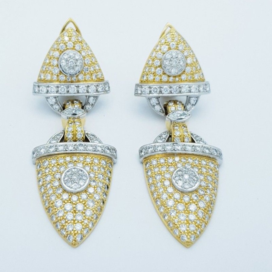 Gold Jewelry Diamond Centre | 18 Kt Gold Earrings With Certified Diamonds 6.95 Ct Total - Mode...