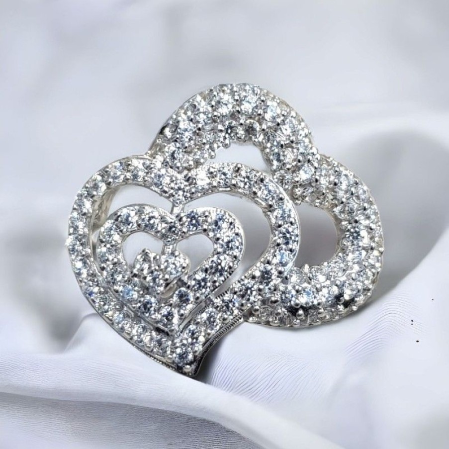 Gold Jewelry Diamond Centre | 18 Kt Gold Heart Ring With Zirconia Diamonds