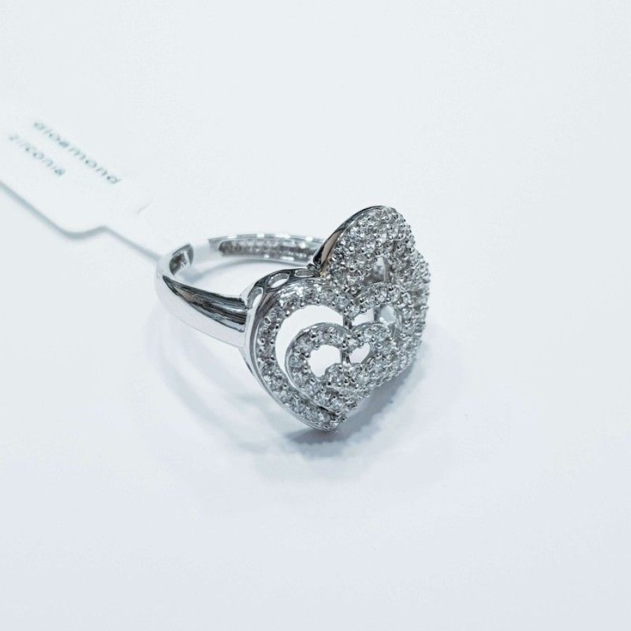 Gold Jewelry Diamond Centre | 18 Kt Gold Heart Ring With Zirconia Diamonds