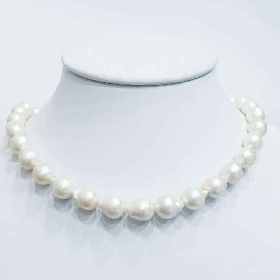 Beads And Thread Beads Diamond Centre | Thread Necklace Baroque Pearls White Measures From 10 To 11 Mm Length 40 Cm