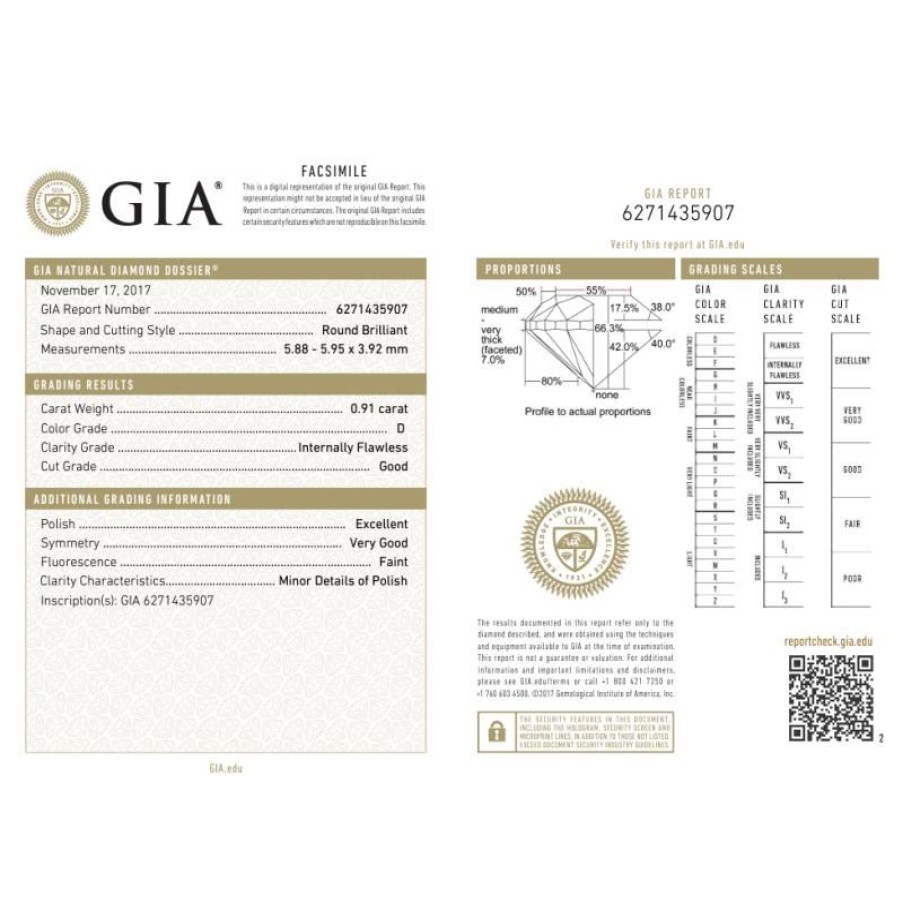 Certified Diamonds GIA | Diamond Certified Gia 0.91 D If - Rep.6271435907 Laser Inscription