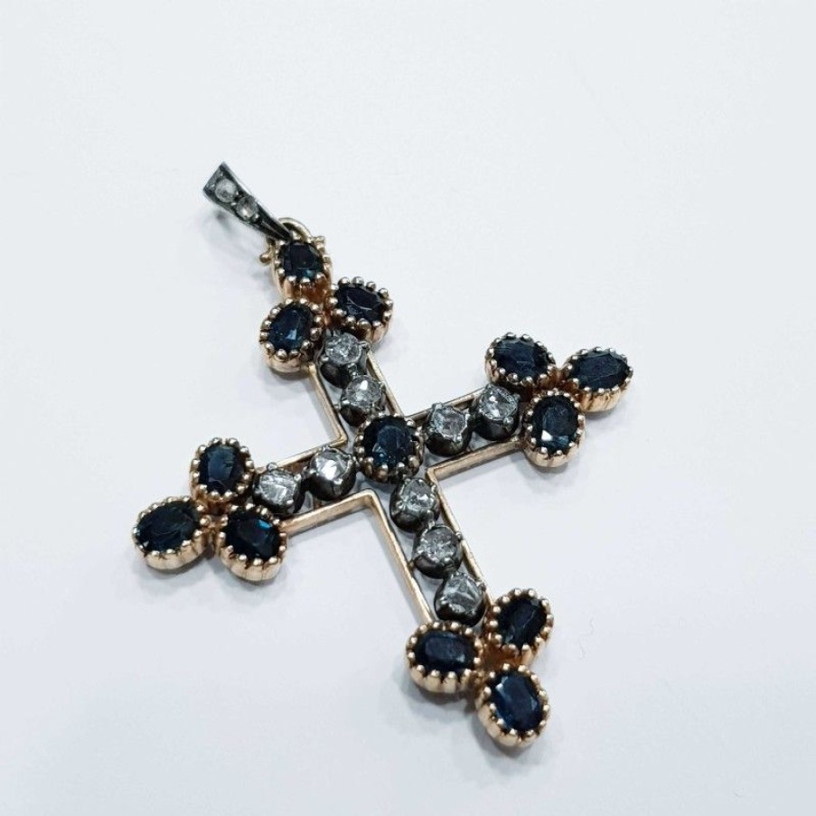 Vintage Jewelry Diamond Centre | Cross Vintage Antique Sapphires Diamonds