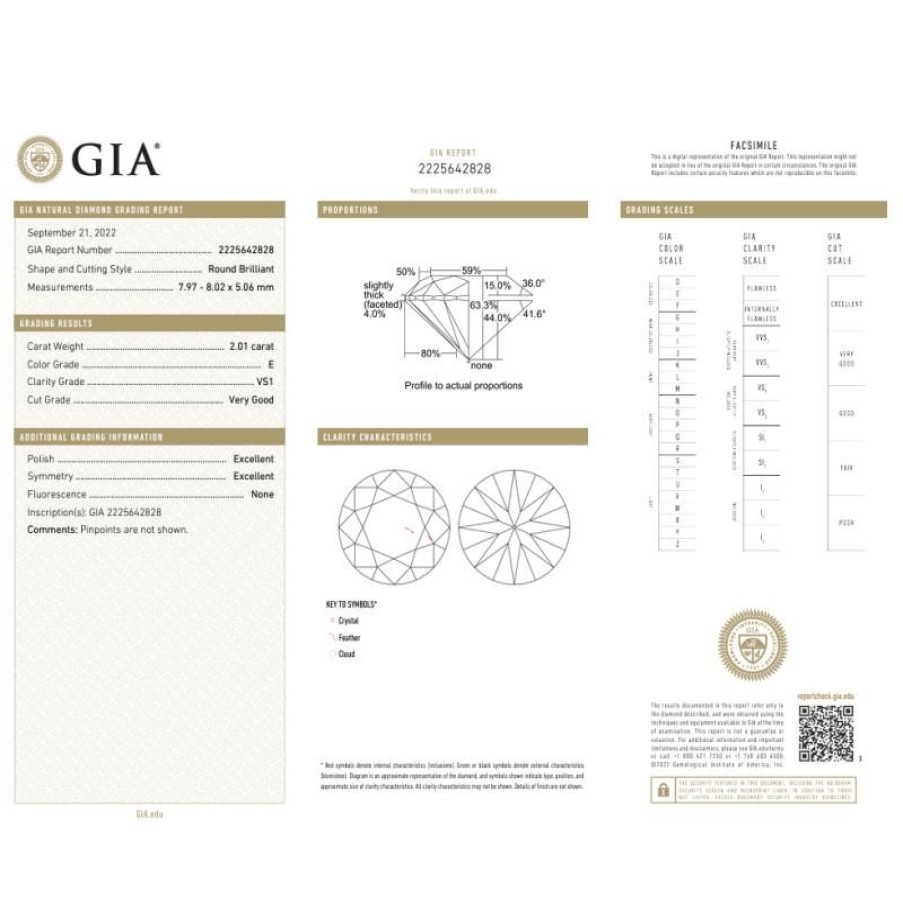 Certified Diamonds GIA | Diamond Certified Gia 2.01 E Vs1 - Rep.2225642828 Laser Inscription