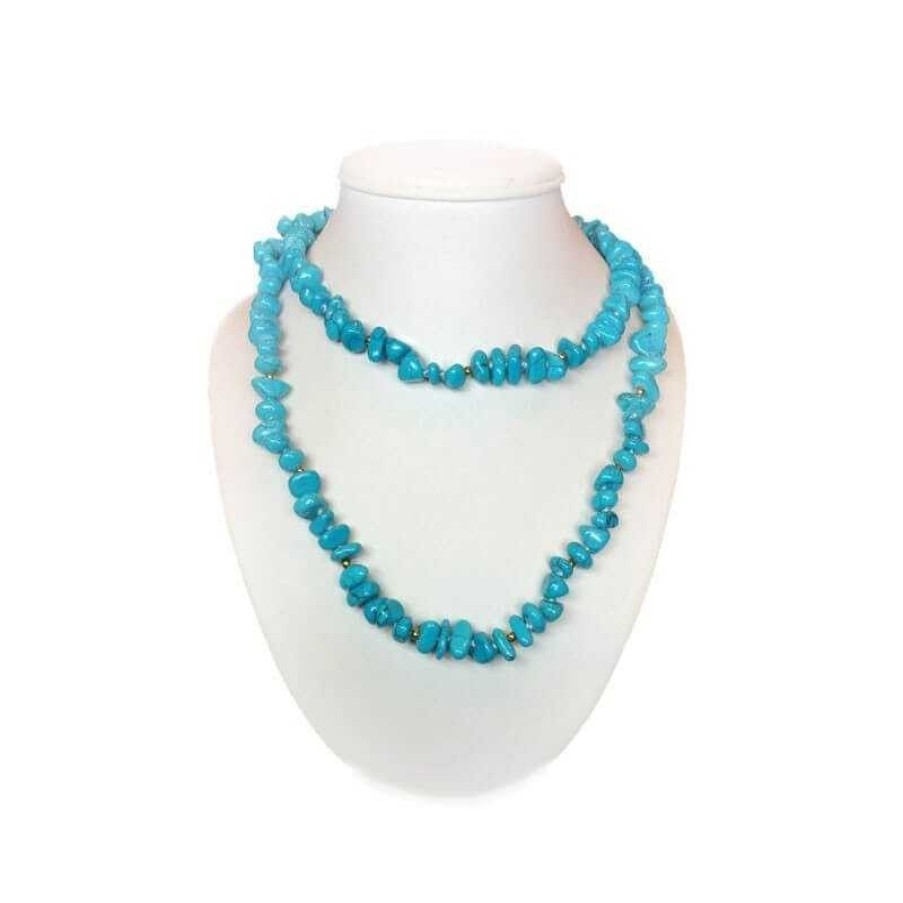 Gems Jewelry Diamond Centre | Turquoise Necklace With Gold Rhodium - Plated Inserts-80Cm