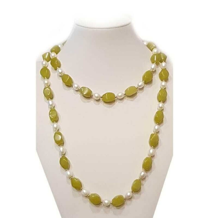 Gems Jewelry Diamond Centre | Scaramazze Pearl Necklace And Green Jade With Rhodium-Plated Gold Inserts...