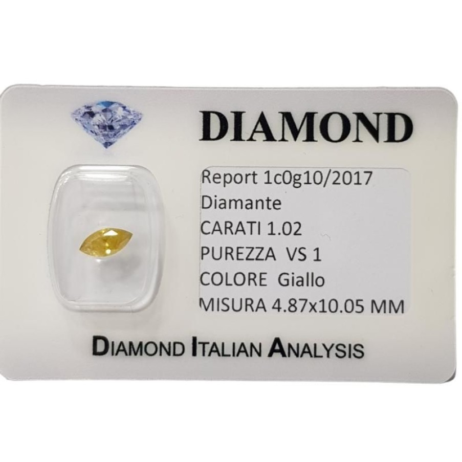 Certified Diamonds Diamond Centre | Yellow Diamond Marquise Cut 1.02 Ct In Blister Certificate