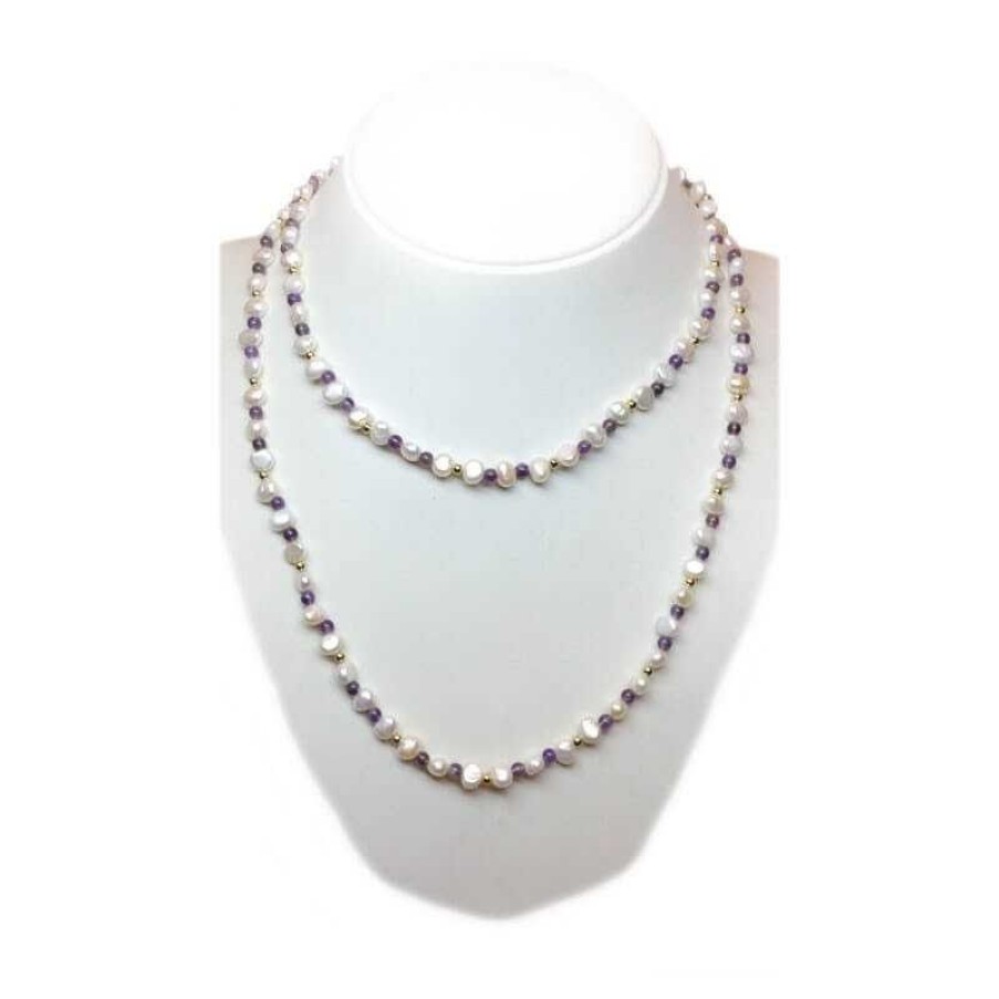 Gems Jewelry Diamond Centre | Necklace With Scar Pearls. And Amethyst With Rhodium-Plated Inserts-Yellow Gold...