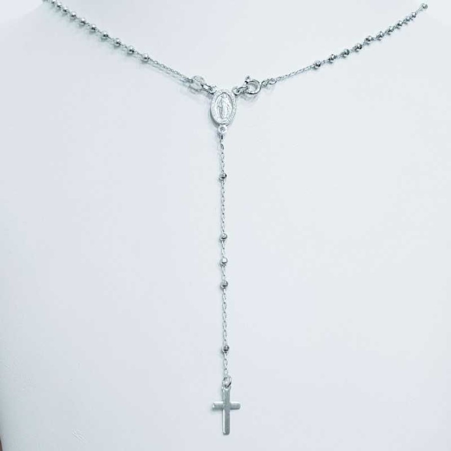 Cross Diamond Centre | Pendant Rosary In Silver 925 Rhodium White