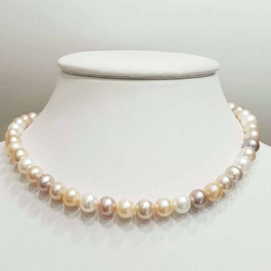 Beads And Thread Beads Diamond Centre | Biwa Multicolor Pearl Necklace Thread Size From 8.5-9Mm Length 42Cm