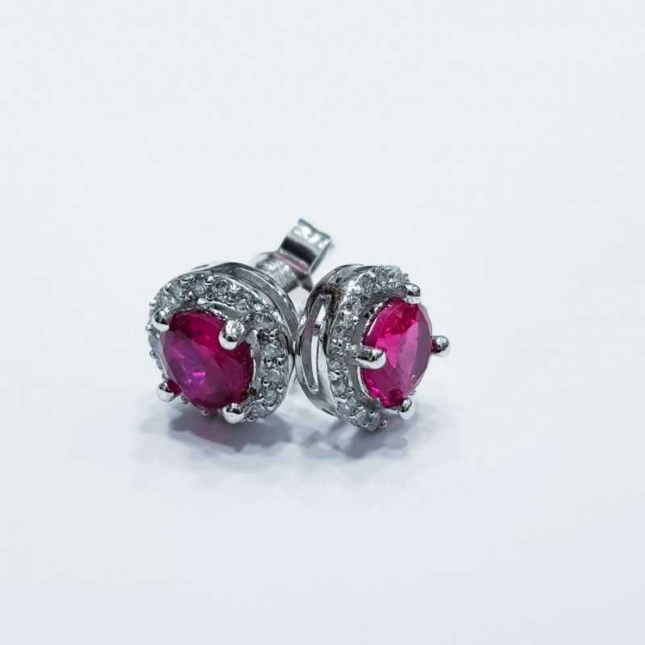 Silver Jewelry Diamond Centre | 925 Sterling Silver Rhodium Plated White Gold Earrings With Multi Color Gems