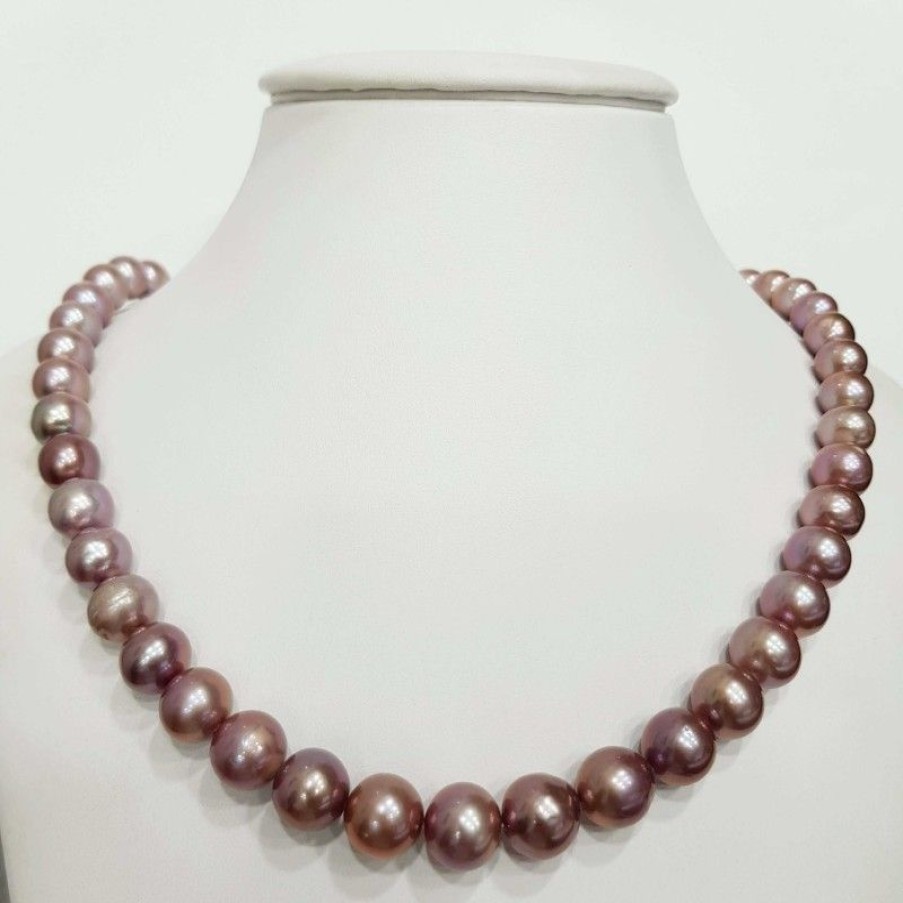 Beads And Thread Beads Diamond Centre | Purple Biwa Pearl Necklace Thread Measures From 11 To 13 Mm Length 42 Cm