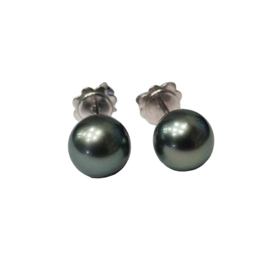 Gold Jewelry Self-Produced | 18 Kt White Gold Earrings With Tahitian Pearls 8.00-8.50 Mm Aaa