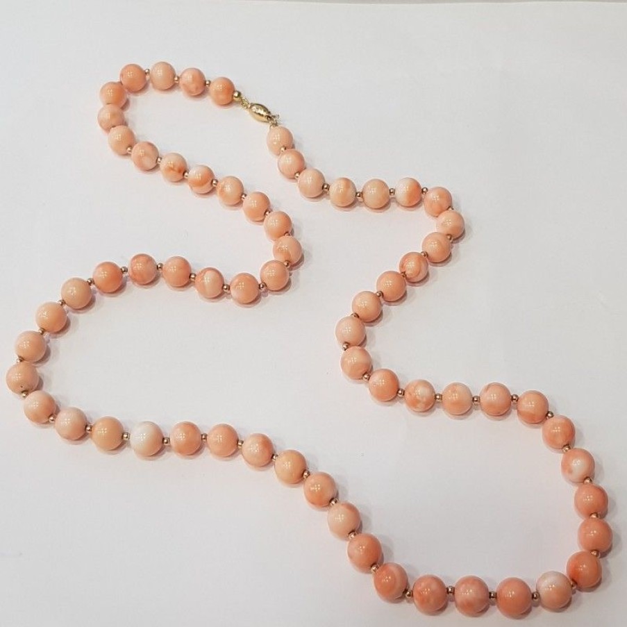 Gems Jewelry Diamond Centre | Pink Coral Necklace With Golden Inserts-Length 83Cm